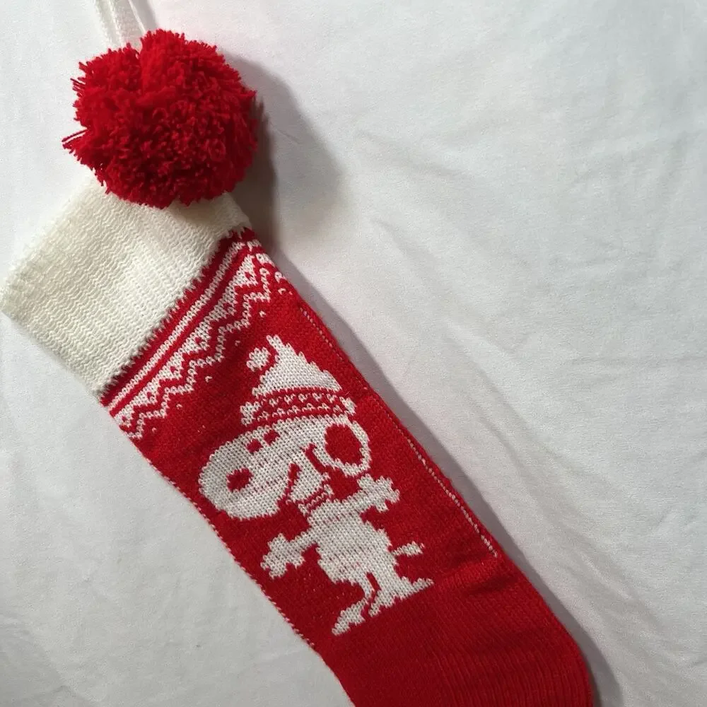 Vintage 1958 Hallmark Peanuts Snoopy Knit Christmas Stocking Red & White Pom Pom